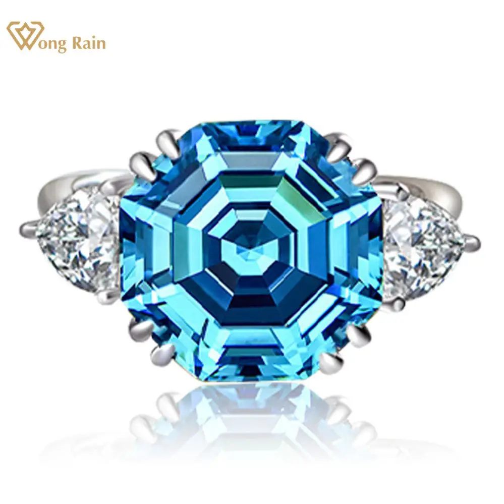 

Wong Rain, 100% Стерлинговое Серебро 925 пробы, Asscher Cut Lab Sapphire, цитрин, высокоуглеродные бриллианты, драгоценный камень, свадебное кольцо, ювелирные изделия, оптовая продажа