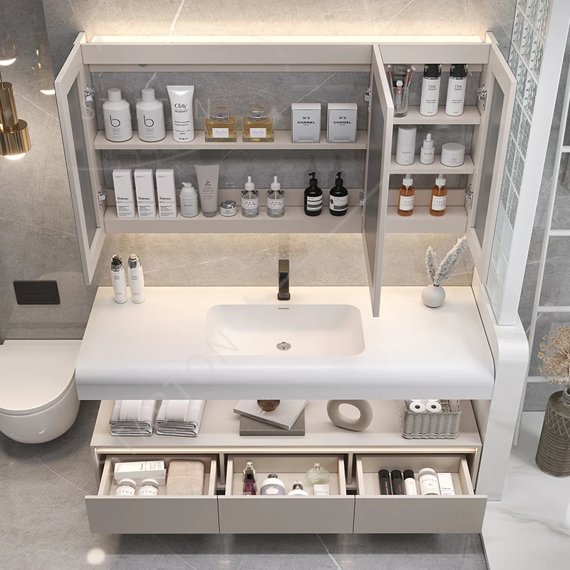 Bathroom Furniture Skin Sensor Bathroom Vanity Cabinet with Sink and Mirror Integrated Arc Washing Table Combination To Wash