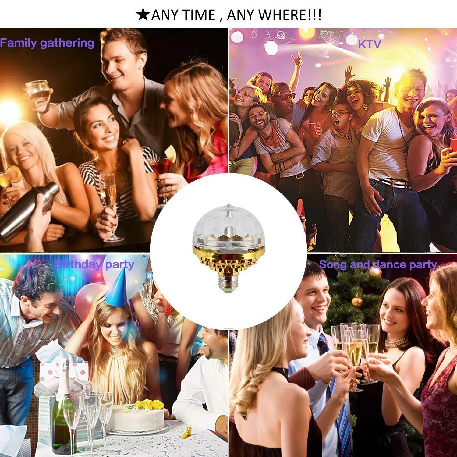 E27 Kleurrijke Auto Rotating Stage Disco Rgb Lamp Party Licht Decoation Voor Verlichting Led Projectie Dj Crystal Ball lig