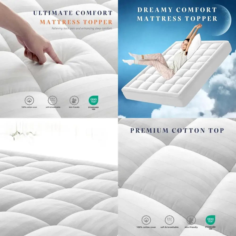 

Queen Size Cotton Pillow Top Mattress Topper for Back Support - Breathable 8-22 Thick Pad with Deep Skirt (60x80, White)