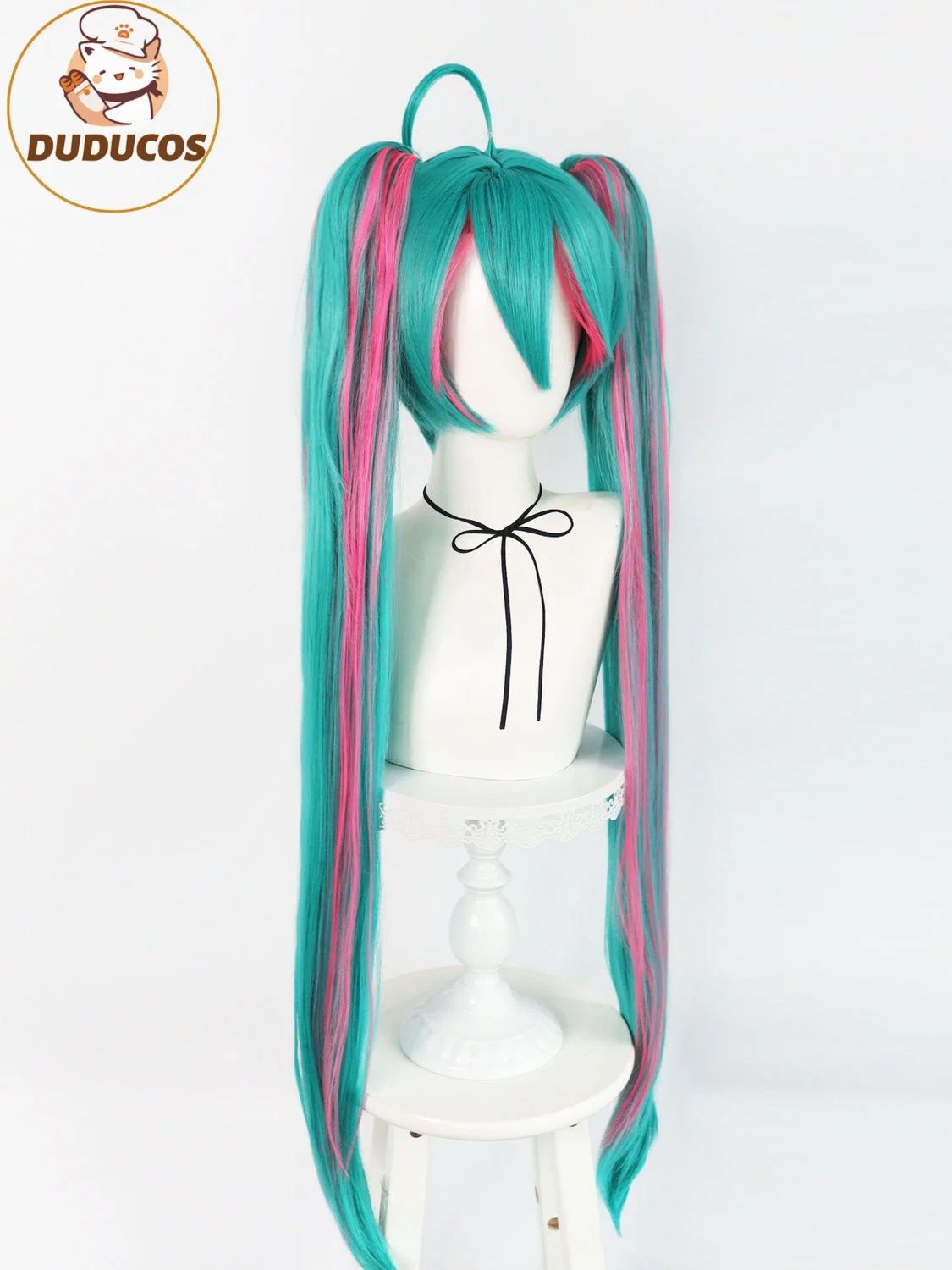 38인치 스트레이트 더블 포니테일 가발 합성 머리 슈퍼 롱 그린 믹스 핑크 코스프레 가발 할로윈 카니발
