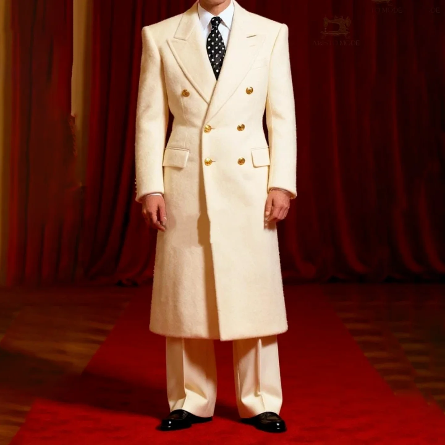 Casual Beige Men's Long Overcoat Regular Fit Double Breasted Business Regular Fit Tuxedo Warm Winter Suits Male Customized