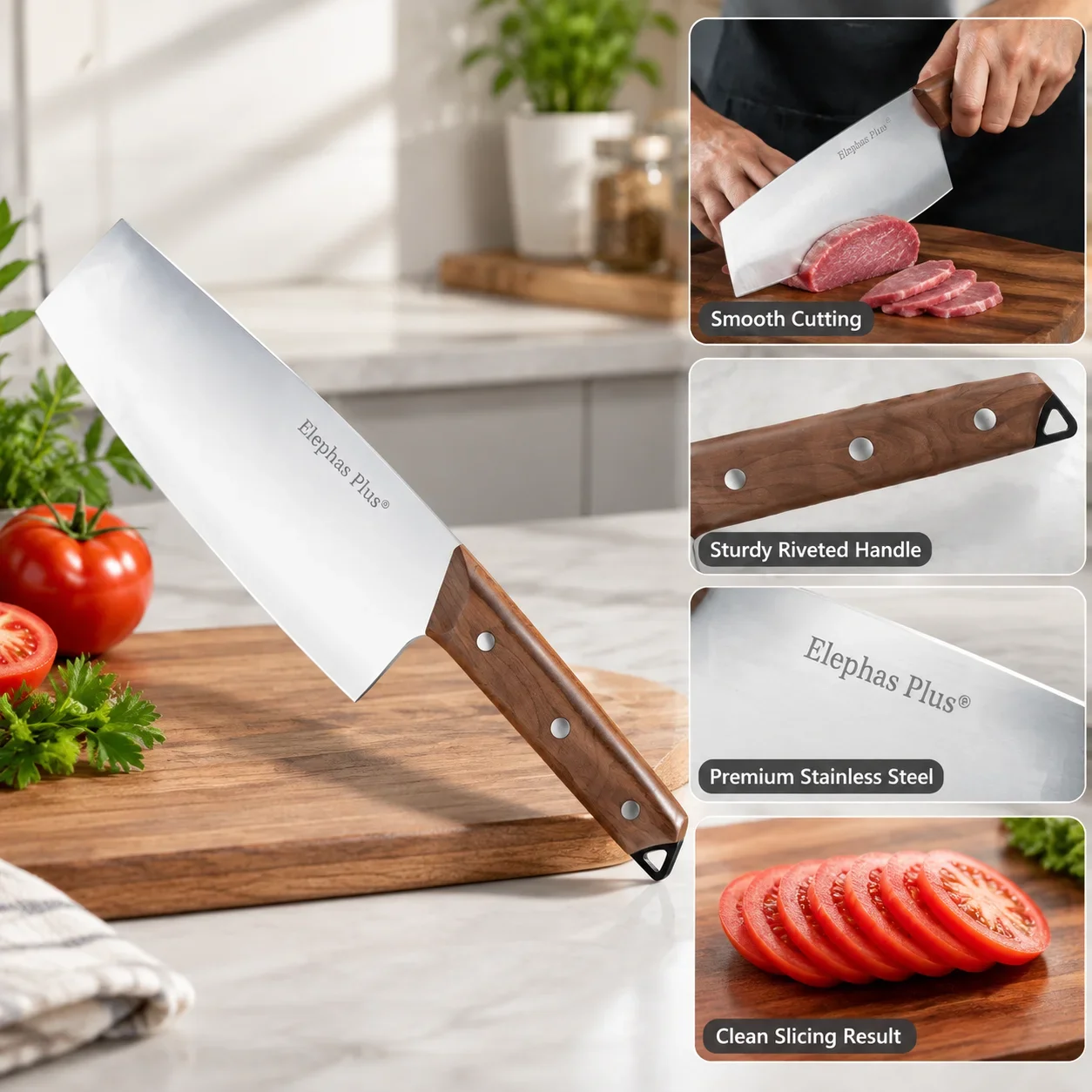 New Professional Kitchen Knife High Carbon Steel Slicing&Bone Cleaver With Wood Handle|All-Purpose Utility Chef Knife