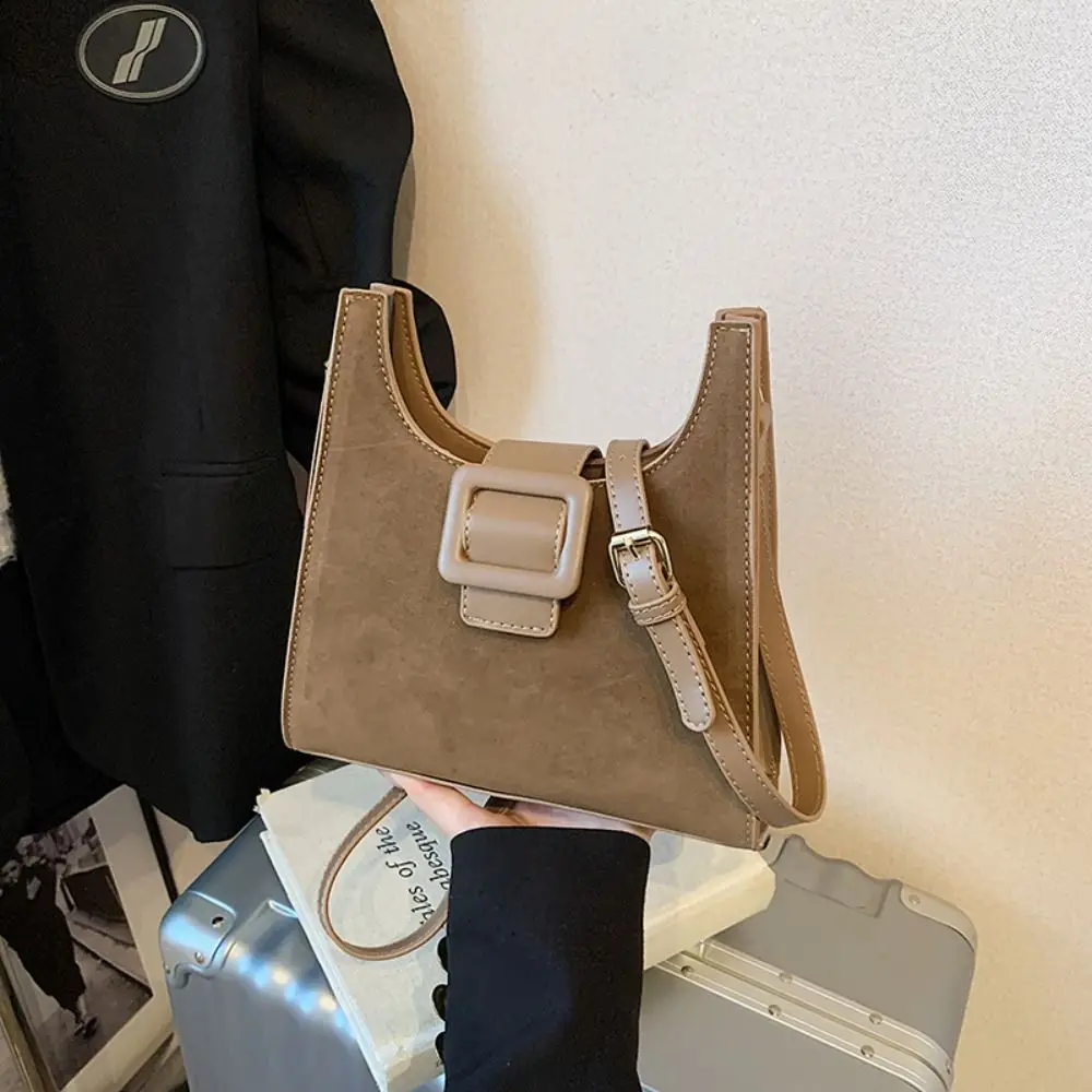 

Модная квадратная сумка-ведро, французская замшевая сумка через плечо для отдыха, сумка через плечо с глазурью, ретро сумка на плечо, осень