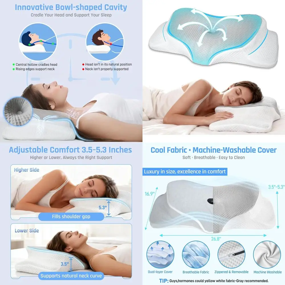 

Ergonomic Memory Foam Cervical Support Pillow for Back & Side Sleepers - Pain Relief Bed Pillow