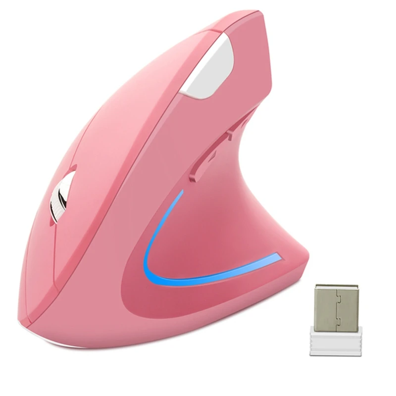 ABVJ-Pink ماوس عمودي لاسلكي خفيف الوزن LED 800/1200/1600 ديسيبل متوحد الخواص قابل للتعديل مريح الفئران حماية المعصم