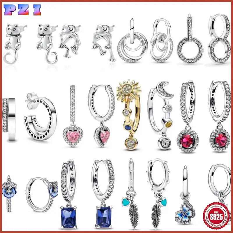

Double Hoop Earrings Charms Fit 925 Original Charm Women 925 Silver Hot Sale Earring DIY Jewelry Gift 2024 New in