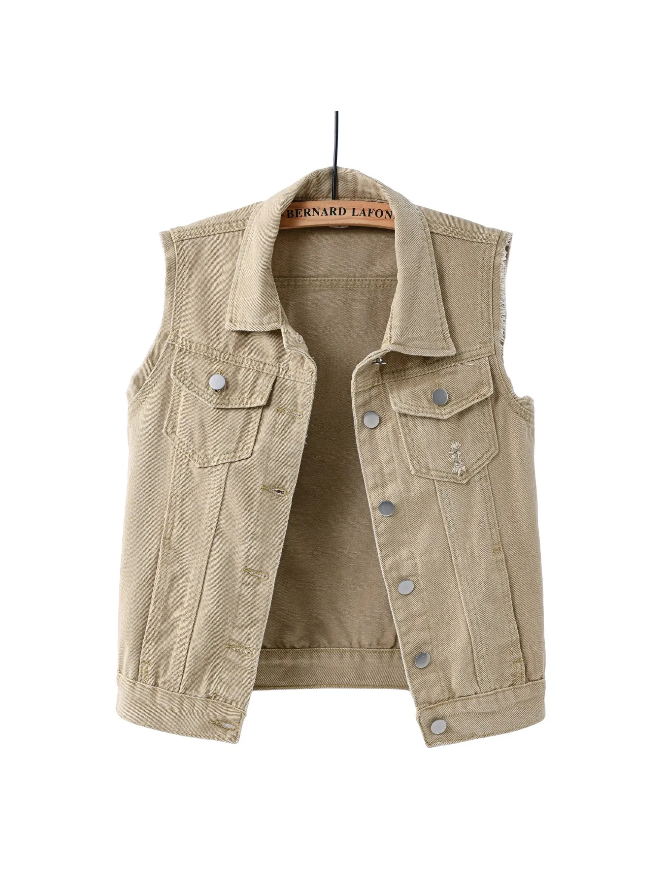 Women's Denim Vest 2026 New Short Sleeveless Jacket with Raw Edge & Buttons