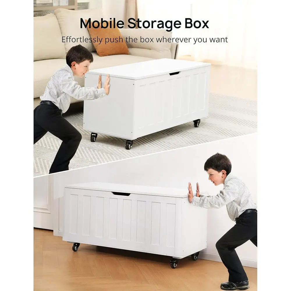 مقعد تخزين خشبي بعجلات ومفصلات، 39.4، يدعم 300 رطل، سهل التجميع، أبيض، مثالي لغرفة النوم وغرفة المعيشة