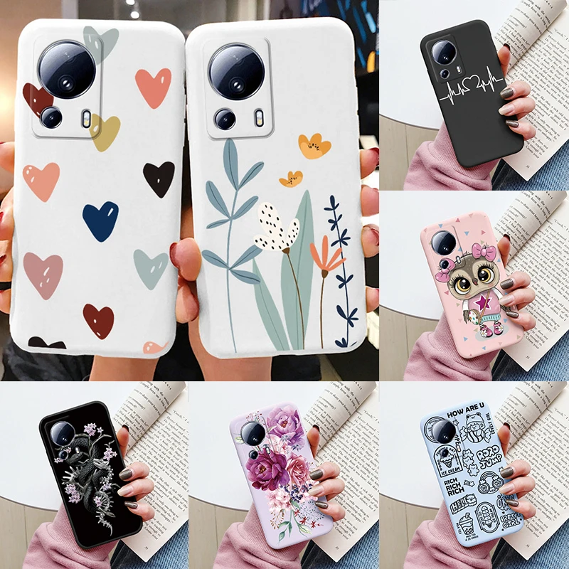 For Xiaomi 13 Lite Phone Case Cute Fashion Heart Flowers Soft Silicone Bumper Cover For Xiaomi13 Lite Fundas Shell Cartoon Gifts