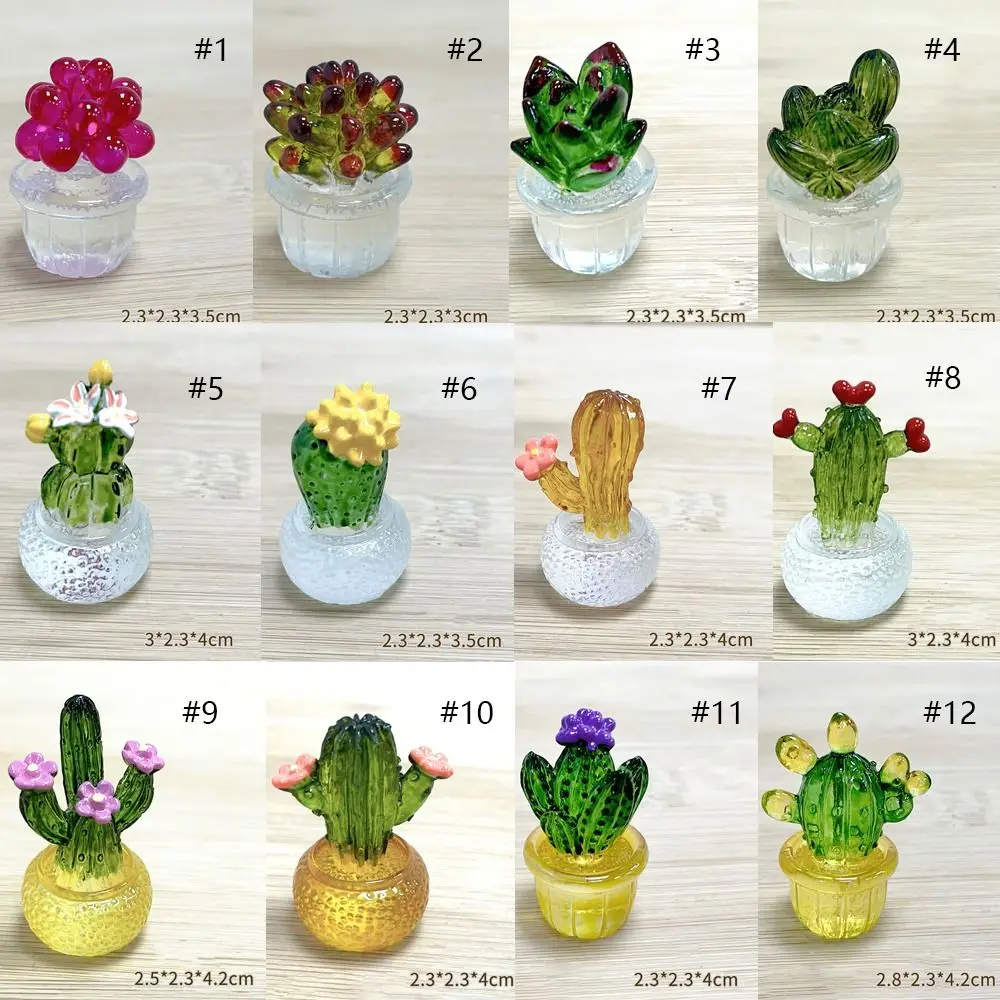 Cartoon Cactus Bonsai Decor Realistic Resin Crafts Simulated Cactus Transparent Fleshy Mini Cactus Figurines Desktop Ornament