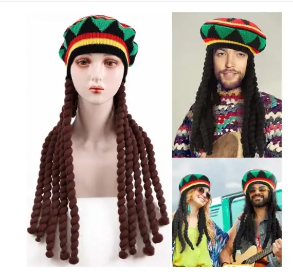 

Hip Hop Cap Knitted Wig Braid Hat men women Jamaican Bob Marley Rasta Beanie Winter Gorra Hombre Dreadlocks Reggae Czapka Zimowa