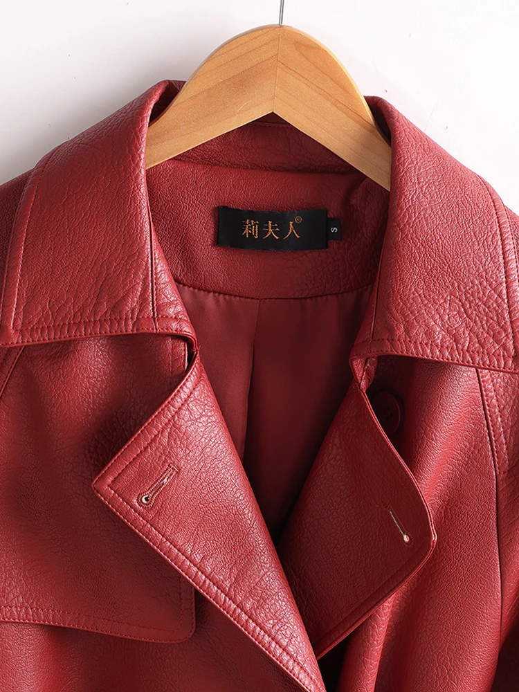 Nuovo Cappotto in Vera Pelle Haifeng per Donna, Lunghezza Media Sopra il Ginocchio, Elegante e Snellente, Taglie Grandi, Autunno Inverno