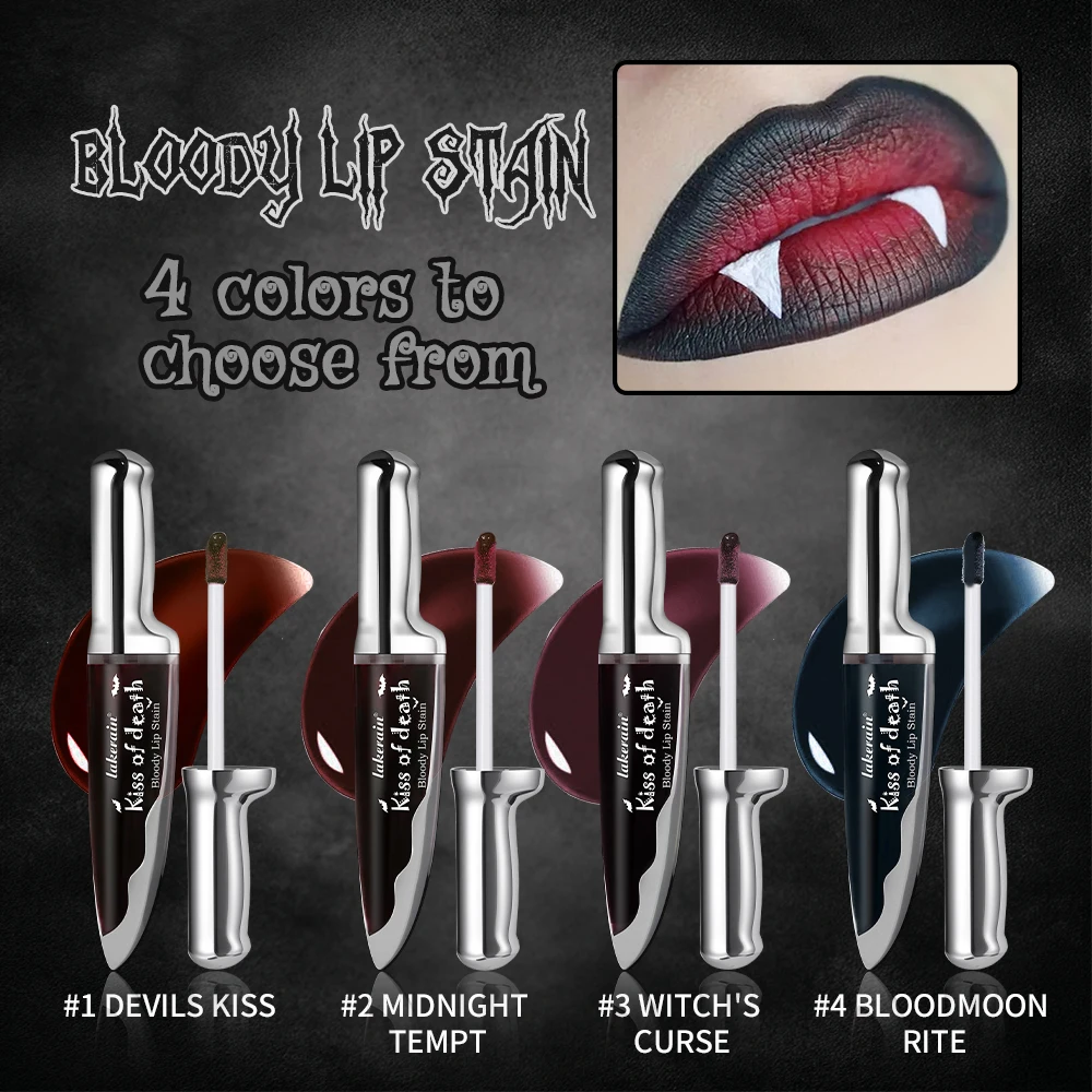 Lakerain Fake Bloody Lip Gloss Long Lasting Waterproof Spill-proof Gel-like Matte Lip Tinting Halloween Party Lip Cosmetics