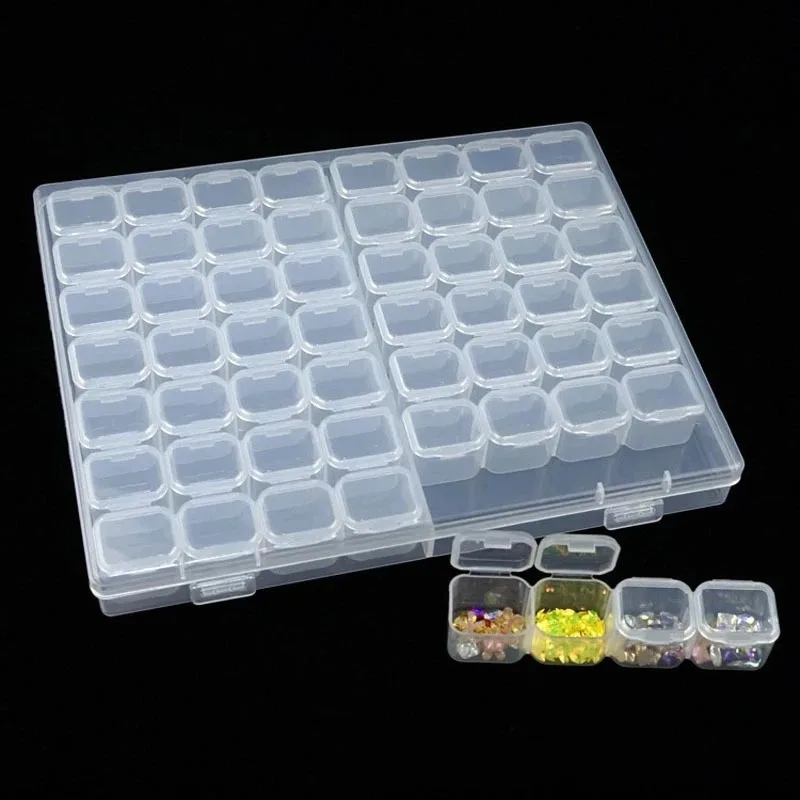 28/56 Girds Adjustable Plastic Storage Box with Label Sticker For Jewelry Nail Art Diamond Painting Accessories Container Boxes