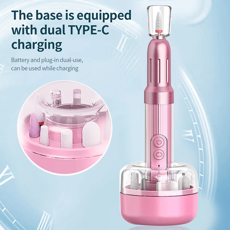 Penna per trapano per unghie elettrica senza fili Penna per lucidatura per lima per unghie USB Trapano per unghie con base di stoccaggio Macchina per trapano per manicure portatile