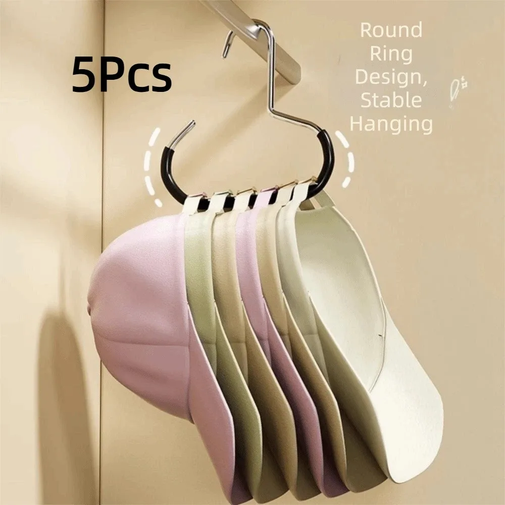 5Pcs Non-Slip Hat Hanger Metal Multi-Purpose Hanging Hat Organizer Rack Non-Deformable Non-Marking Creative Hat Ring Hook