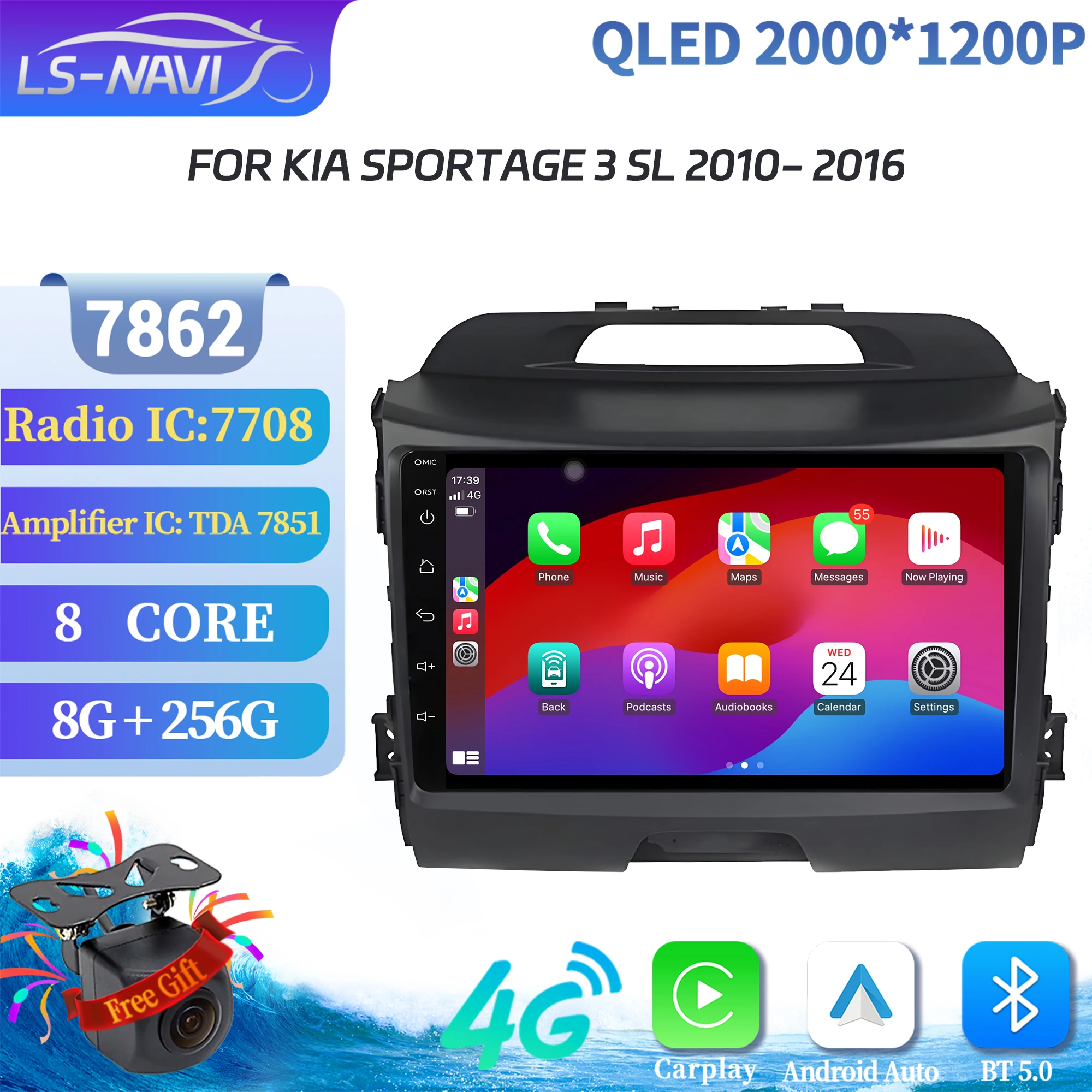 

Car Radio 7862S 8G 256G Android 14 For Kia Sportage 3 SL 2010-2016 4G Wireless Bluetooth Carplay Stereo Head Unit 2K QLED Screen