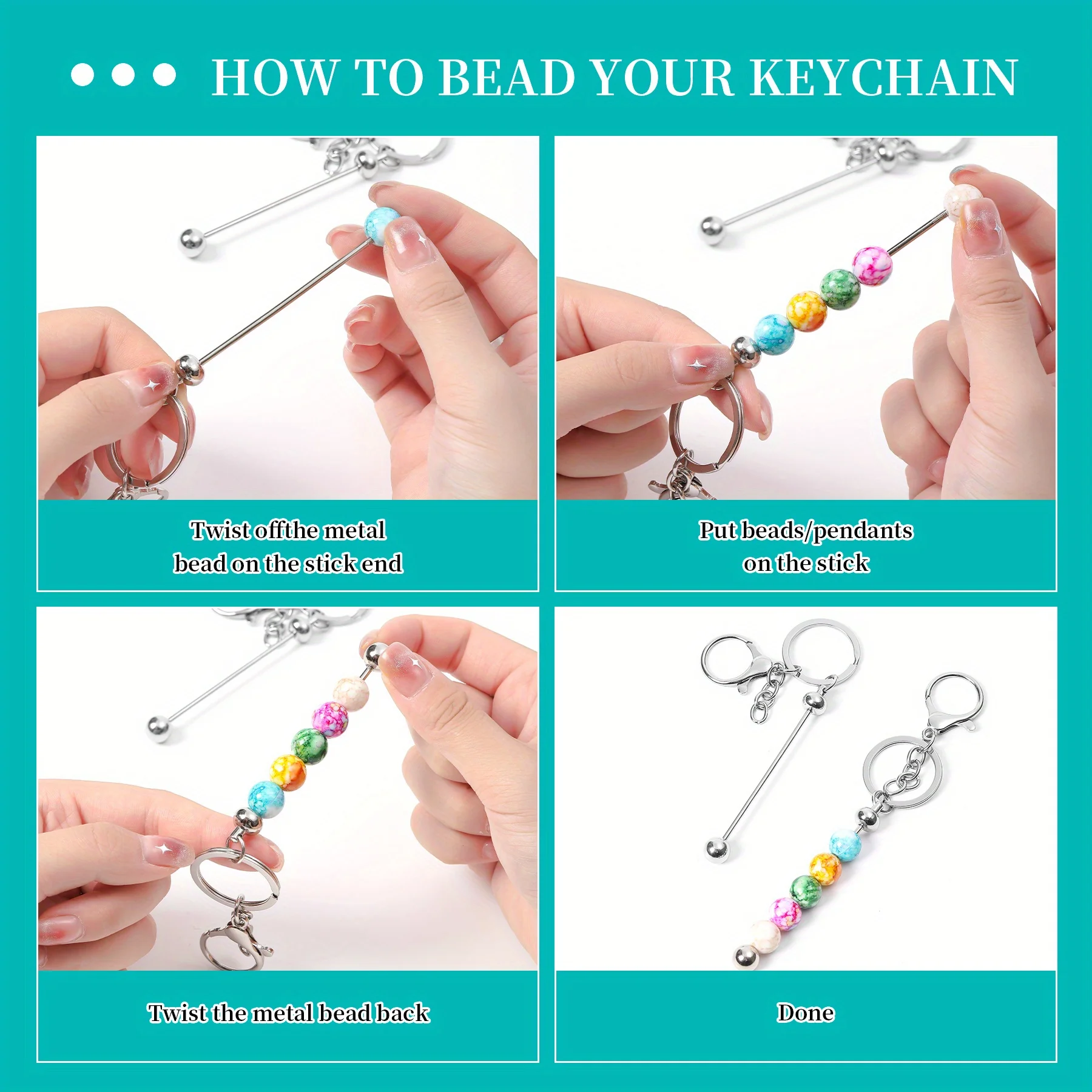 24Pcs Beadable Keychains Bars Bulk for Keychain Making Blank Beaded Metal Keychain for Craft Keychain DIY Gift