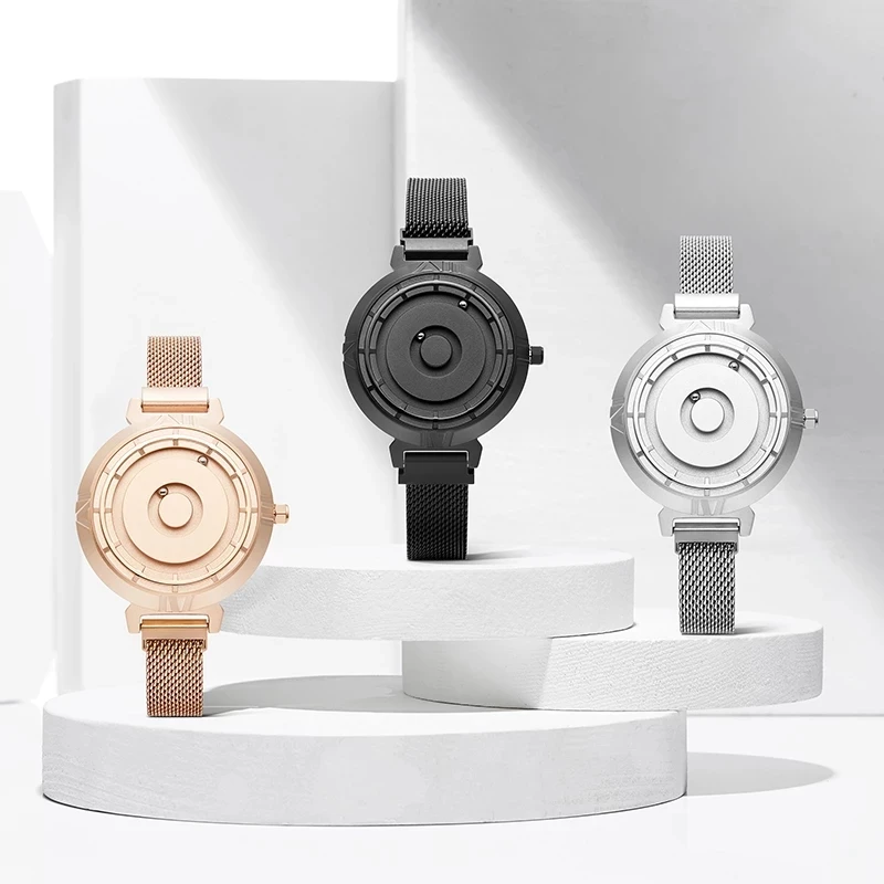 EUTOUR-relojes de cuarzo dorados para mujer, reloj de bola magnética de lujo, de acero inoxidable, a la moda, resistente al agua