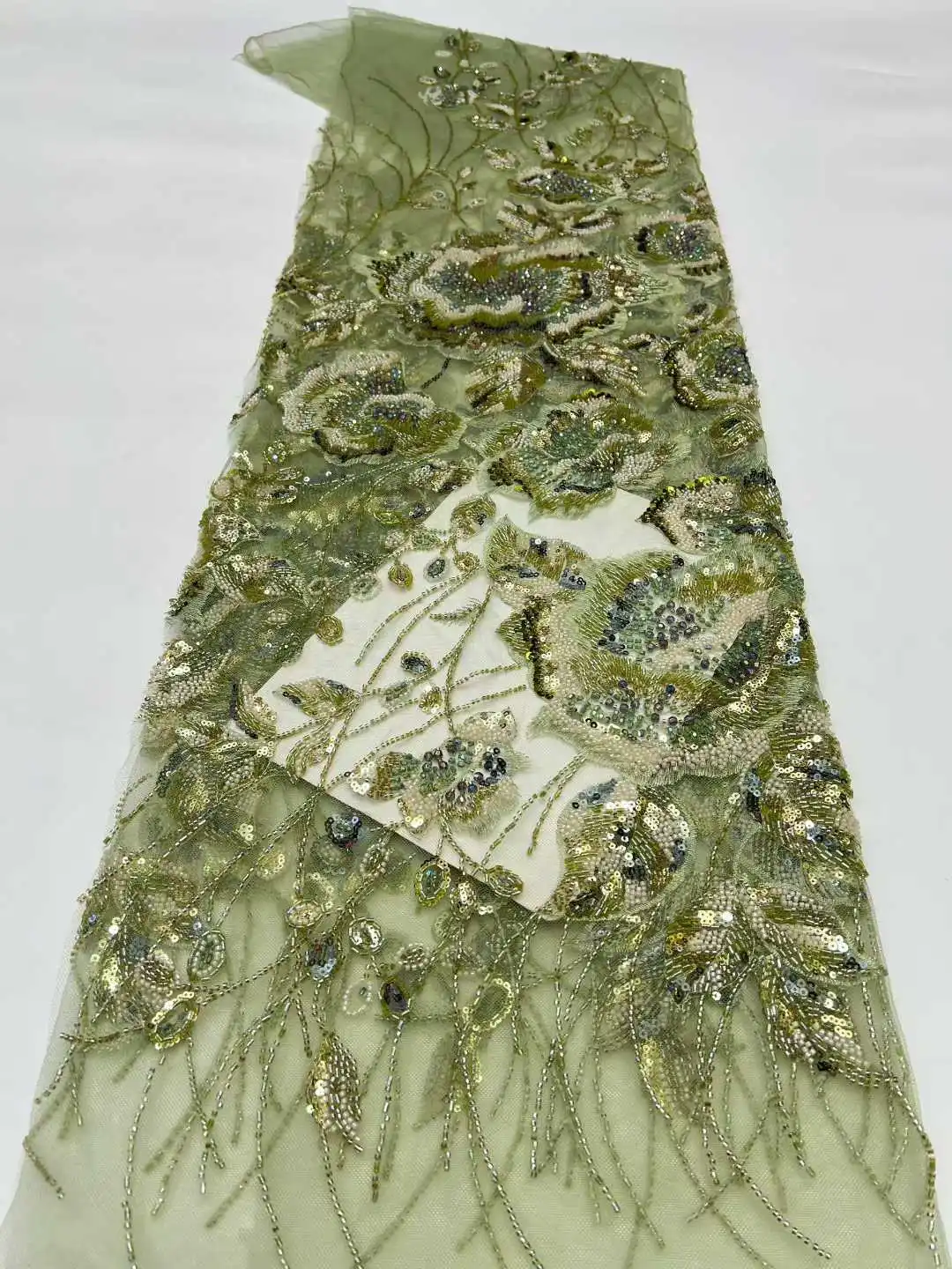 High-quality African Nigerian Elegant 3D Embroidered Fabric French Tulle Lace Fabric With Sequin For Party Wedding