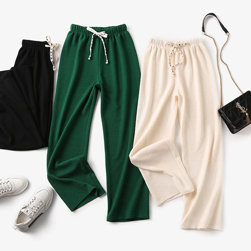 

Милые повседневные брюки с завязками и надписью, женские прямые широкие длинные брюки, розовые брюки с эластичной резинкой на талии, корейский стиль, новая одежда, брюки