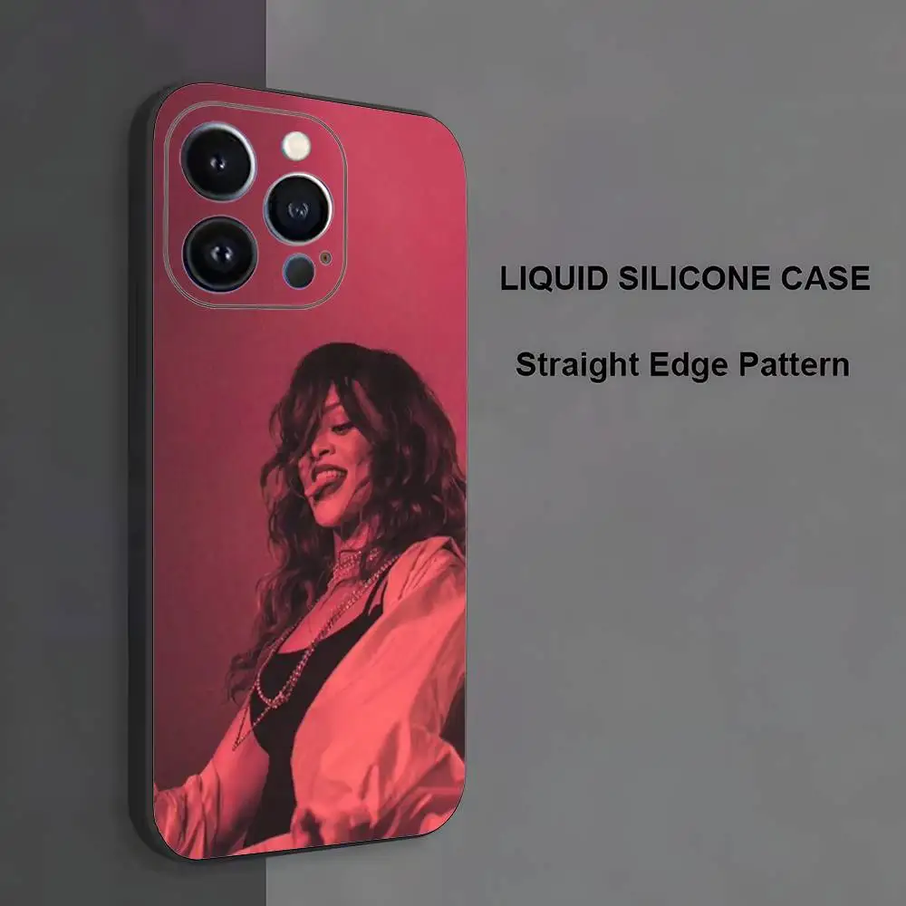 حافظة هاتف Singer R-Rihanna لهاتف iPhone 17,16,15,14,13,12,11,Pro Max,XS,X,XR,SE,Mini,8,7,غطاء أسود من السيليكون الناعم #6