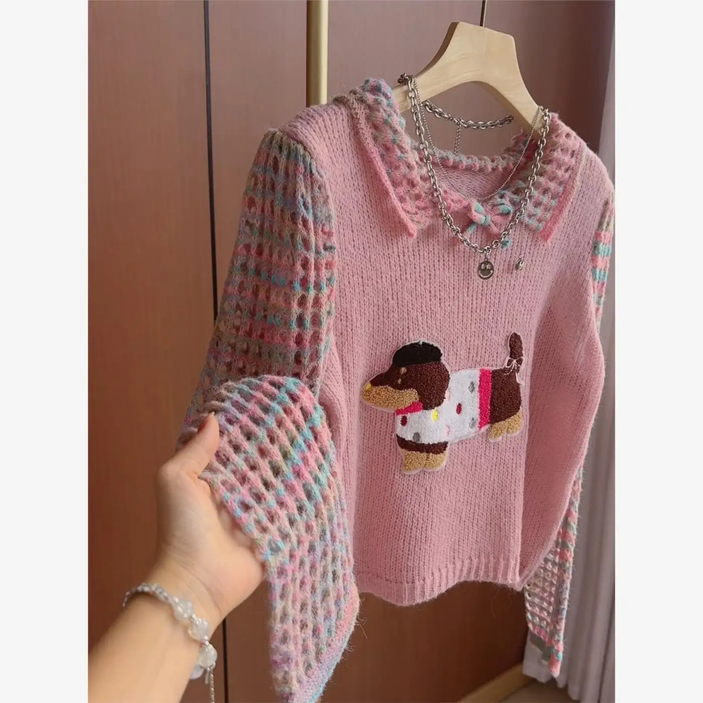 

Sweet Cartoon Embroidered Knit Sweater Women's Soft Cozy Layering Faionable Autumn High-End Feeling Korean Sle Ciwalk