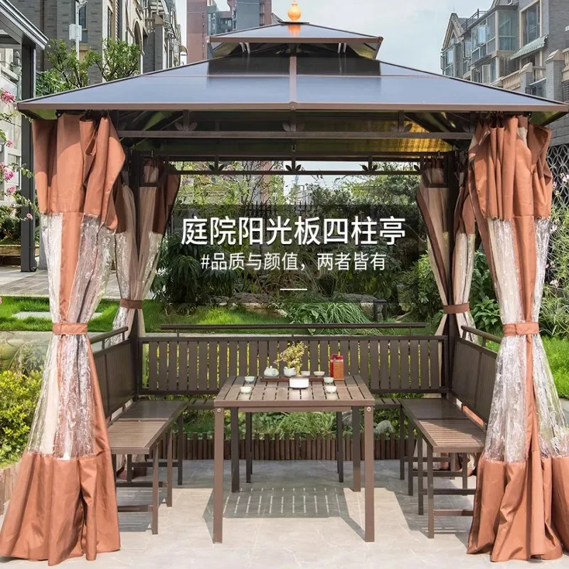 

Outdoor gazebo aluminum alloy villa courtyard garden ride gazebo outdoor patio awning pergola PC sun panel