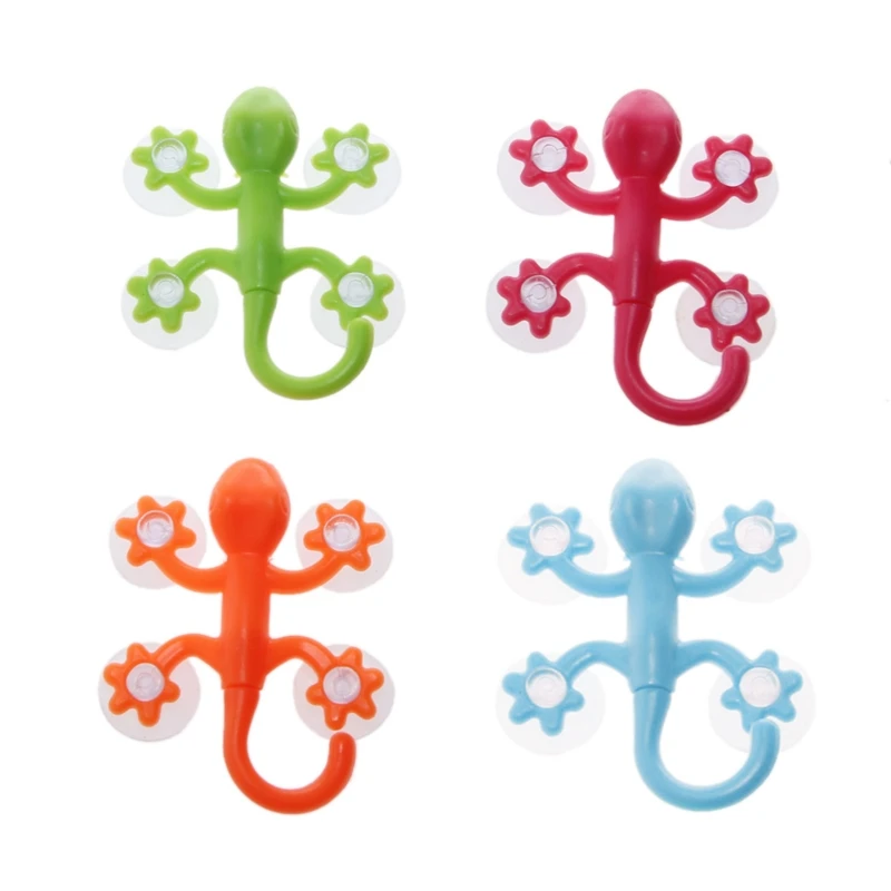 R1WA Wall Mounted Geckos Hook with 4 Suction Cups Vacuum Strong Hook for Bathroom and Office Use Household Decoration