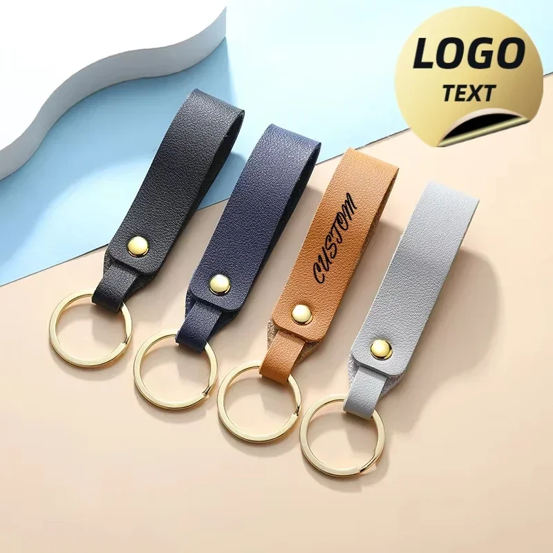 

Laser Custom Logo PU Leather Keychain Pendant Engraved Bag Car Key Chain Holder Personalize Name Keyring for Men Women Gift Ring