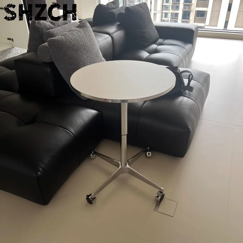 Minimalist Silver Edge Dining Table Cafe Adjustable Side Table Round Office Table for Small Spaces Modern Mobile Kitchen Island
