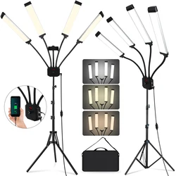 65W 3200K-5600K Four Arms Fill LED Light with 200cm Tripod 448 leds Long Strips Ring Lamp with LCD Screen for Beauty shop Live