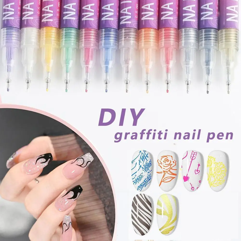 1/12pcs Nail Art Drawing Graffiti Pen Gel Pencil Waterproof Painting Liner Brush Quick-dry Nail Marker DIY Manicure