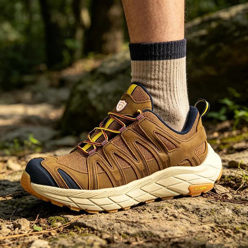 ECAF HTRON EHT Men's Waterproof Hiking Shoes Top-Grain Cowhide Breathable Non-Slip Outdoor Trekking Shoes