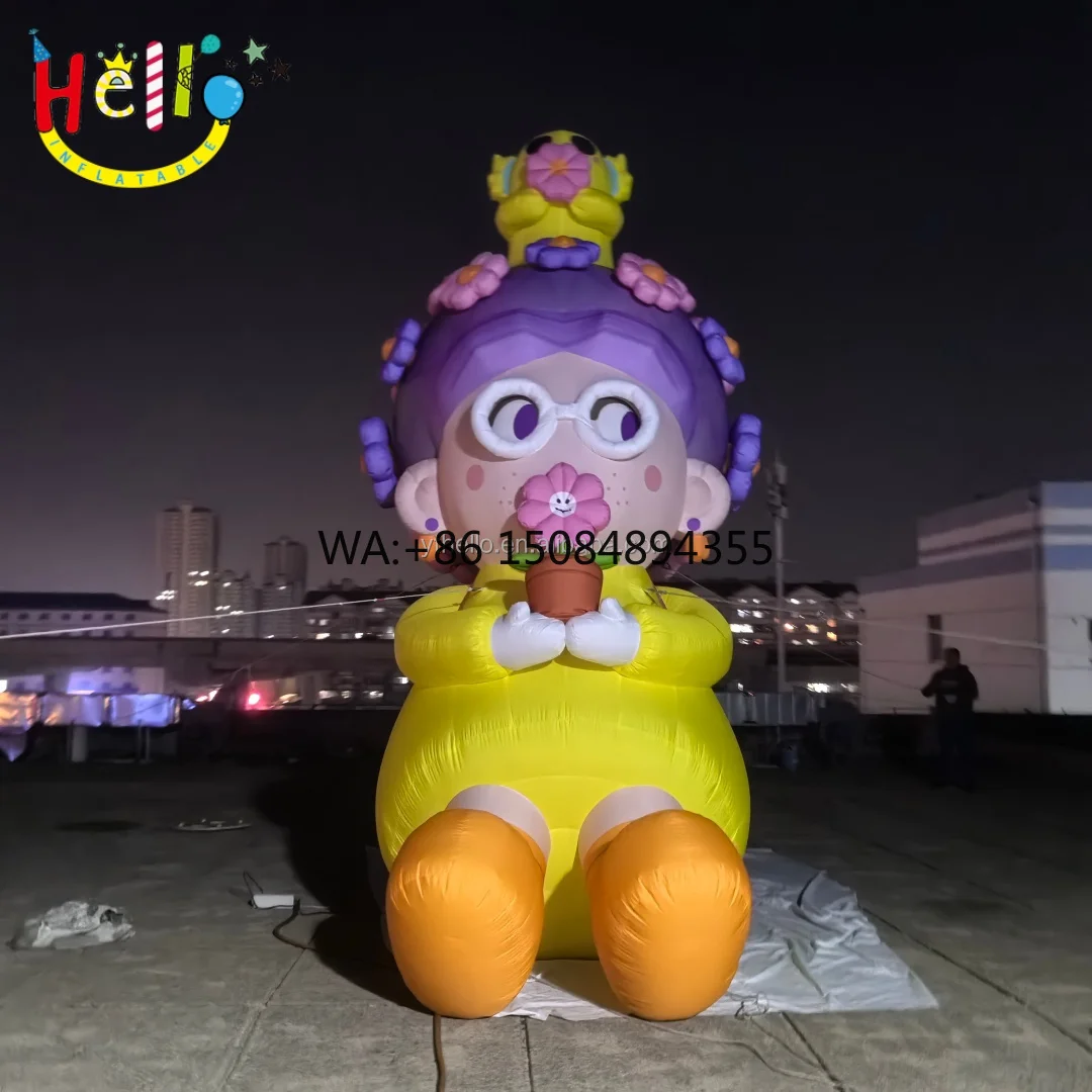 Inflatable Cartoon Girl with Flower Special Shape air Model Outdoor Events Party Photo Props Holiday Decoration