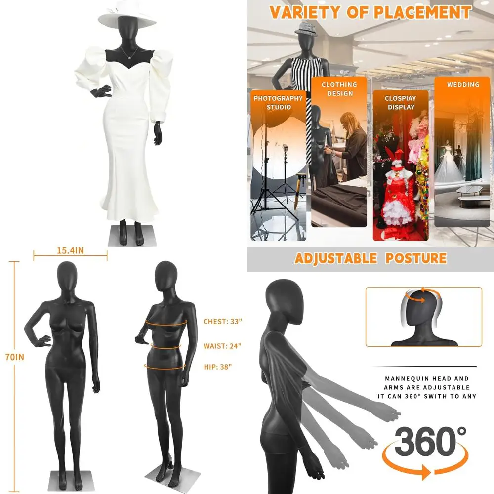 

Adjustable Full Body Female Mannequin, 70 Inches Tall, Detachable Plastic Dress Form for Dressmaking and Display