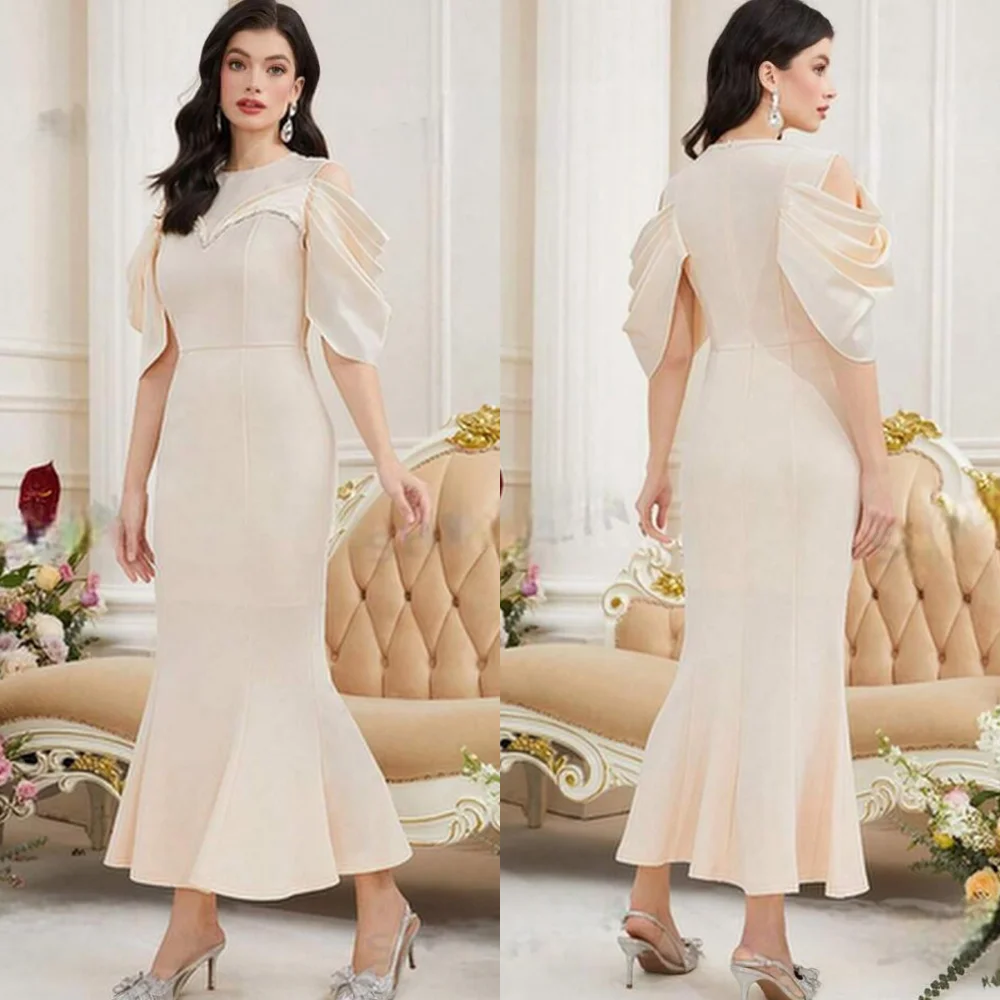 

Exquisite High Quality Sparkle Jersey Pleat Birthday Trumpet Scoop Neck Bespoke Occasion Gown Midi Dresses