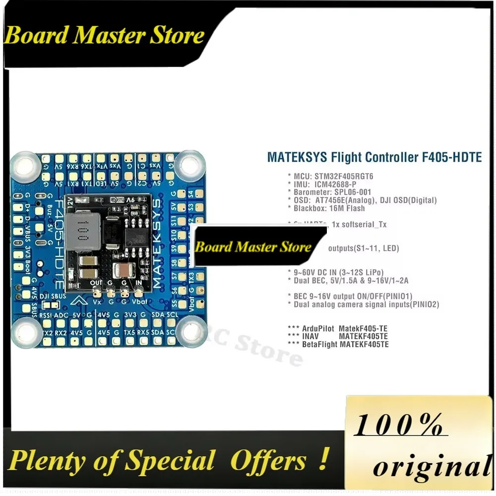 BoMsMATEK F405-HDTE F4 Flight Controller STM32F405 Built-in Dual BEC OSD Blackbox 3~12S LiPo 30X30mm For FPV Drone Instead F722-