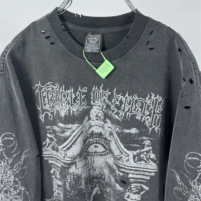

SAINT MICHAEL Long Sleeves T Shirt Men Women High Quality Washed Black Oversized T-Shirts