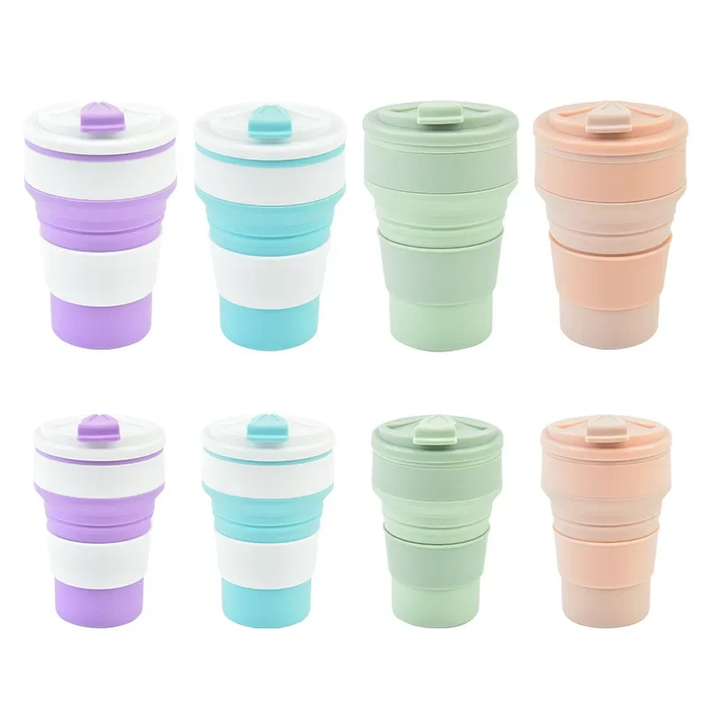 350ML/500ML Silicone Folding Cup Collapsible Mug With Cover Coffee Travel Outdoors Portable Water Drinking Tea Cups Yerba mate