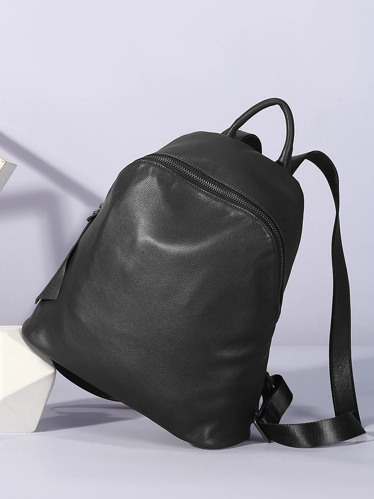 Zency Genuine Leather Women's Backpack Knapsack Multi-pocket Simple Travel Shoulder Bag High Quality Cowhide Leather Rucksack