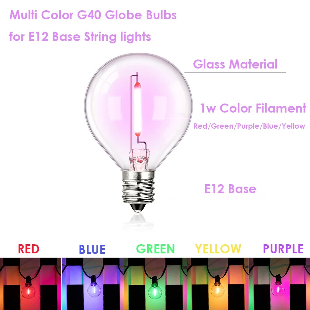 Imagem -03 - Colorido Led String Light Lâmpada de Substituição E12 Candelabro Base 1w Globo Multicolor Ball Lamps Rgb Decoração de Natal G40