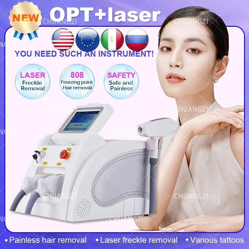 Mesin Laser penghilang bulu profesional 2in1, mesin perawatan kecantikan kulit penghilang bintik kerut portabel terbaru CE