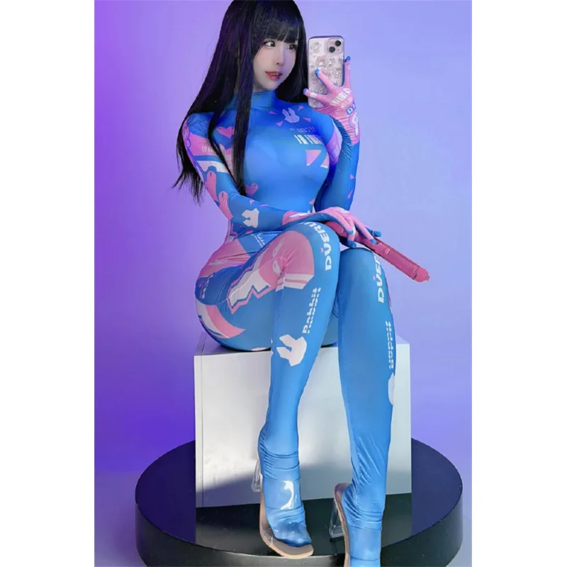 Mujer D.Va Cosplay mecánico Sexy conejito mono y Bodystocking Sukumizu disfraces traje de baño mono conjunto de medias