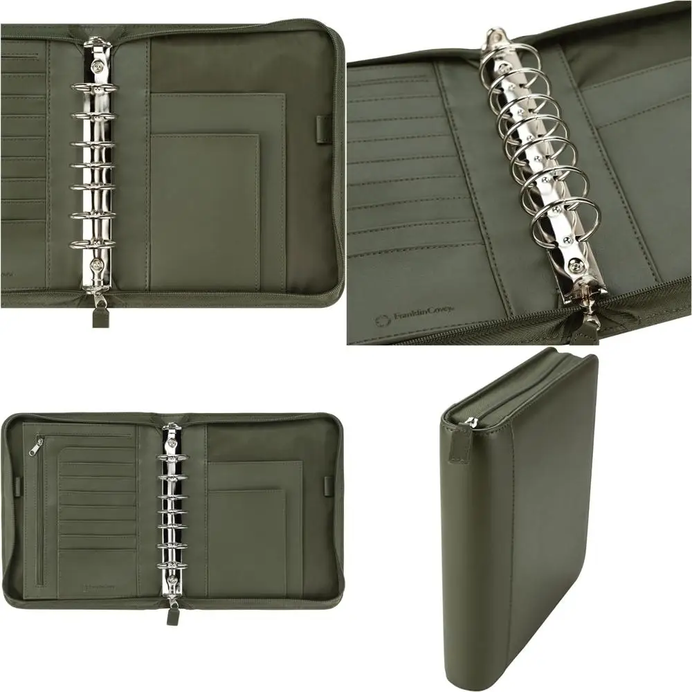 Leather Zipper Binder for Planners - Classic Olive, FranklinCovey Signature Ring-Bound Organizer
