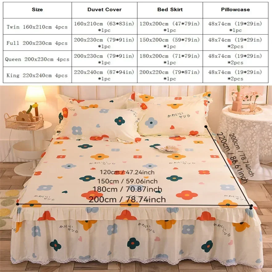 Princess Bedding Sets Luxury Girls Cotton Duvet Cover Set Bed Skirt and Pillowcases Double Full Queen King Bed Comforters Sets