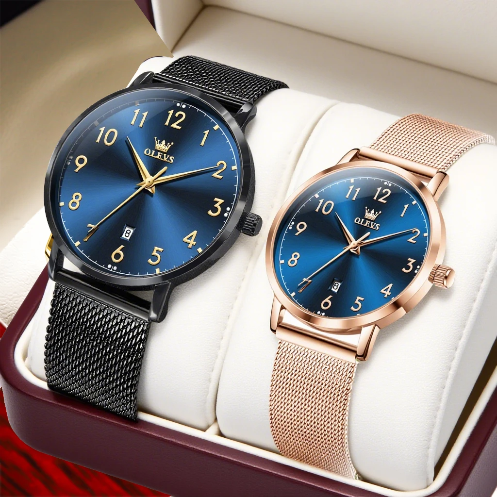 OLEVS Couple Watches 5653cp Simple Fashion Ultrathin Original Quartz Watch for Lover Waterproof Limunous His and Her Watch