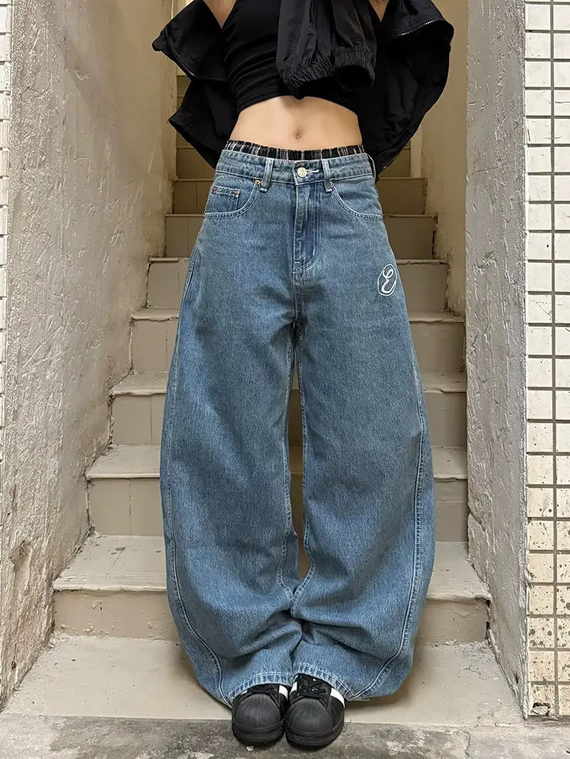 Vintage Stickerei Baggy Jeans Frauen Kleidung Straße Harajuku Hip Hop Hohe Taille Jeans Frau Casual Breite Bein Y2K Hosen