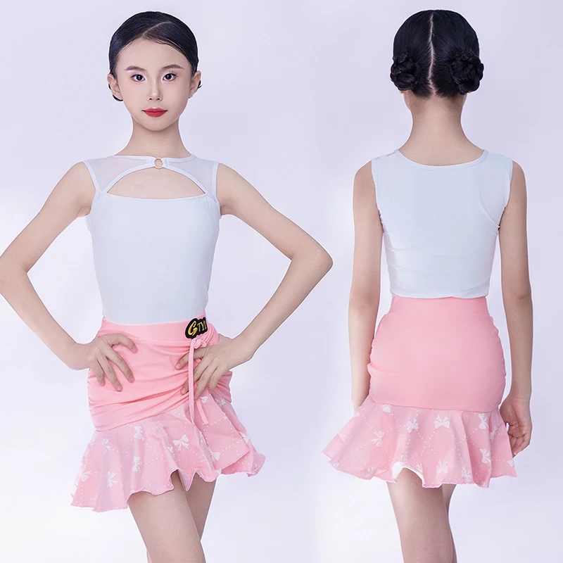 

2025 Girls Split Suit Latin Dance Performance Costumes Sleeveless Top Chacha Samba Practice Clothes Competition Wear DQL11119
